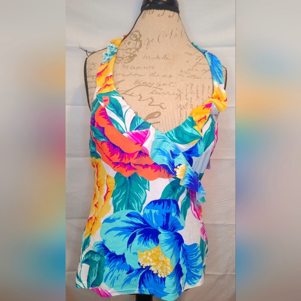 Apt 9 Bella Rosa Halter Ruffle Multi-Colored Floral Tankini Top Size XL NWT
